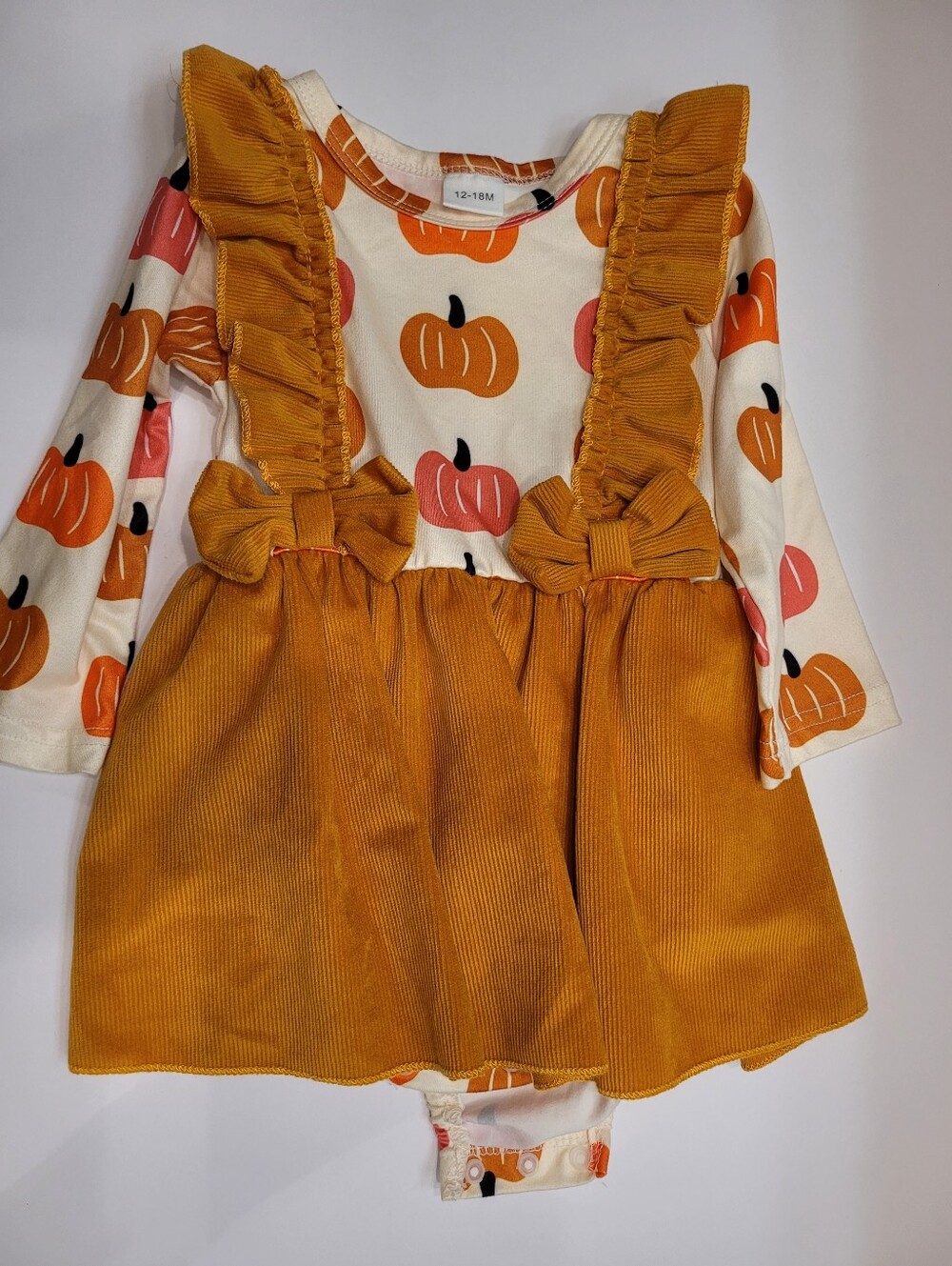 Mustard Pumpkin Ruffle Pinafore Dress & Bodysuit - Kids Costume